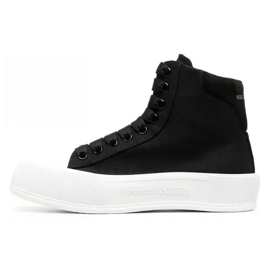 Alexander McQueen Deck Canvas Shoes Men High-Top Black White