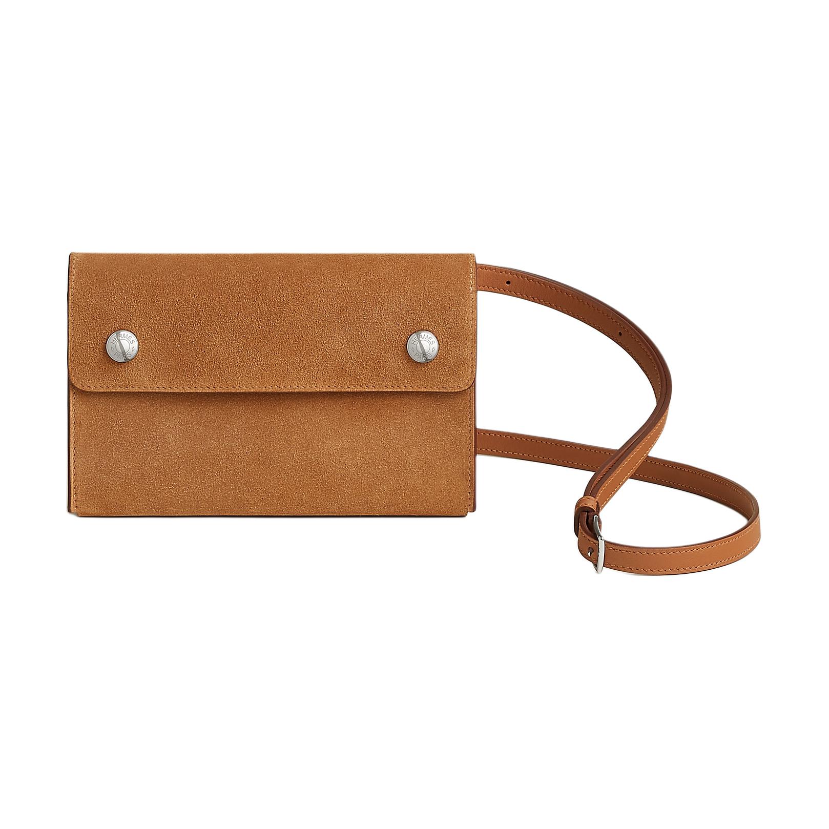 HERMES Hermès Hermèsnap Hermèsnap Silver Buckle Grizzly with Swift Calf Leather Shoulder Crossbody Bag Wallet Women Chamois Brown with Gold