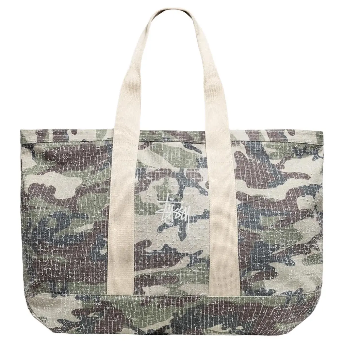 Stussy Cotton Canvas Tote Bag, Shopping Bag, Handbag, Shoulder Bag Extra Large Unisex Camouflage