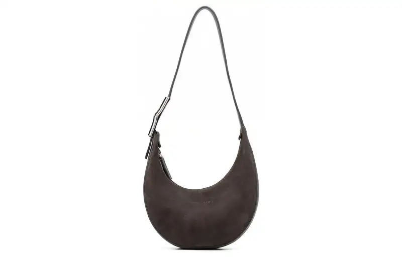 LONGCHAMP Le Roseau Suede Cow Leather Shoulder Bag, Handbag, Shoulder Bag Small Women's Taupe