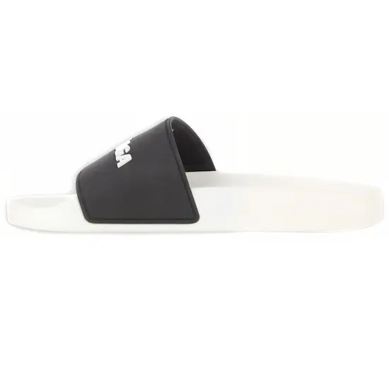 Balenciaga Pool Slides Logo White Black Alternate