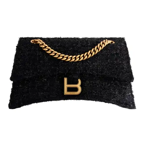 Balenciaga Crush Bright Tweed Handbag, Shoulder Bag Women's Black