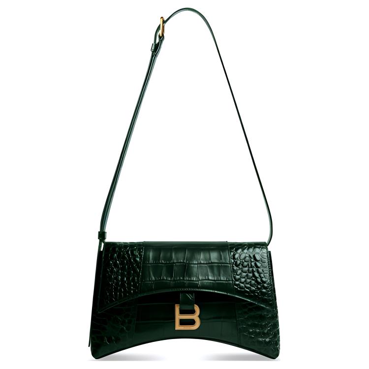Balenciaga Downtown Crocodile Embossed Calfskin Handbag, Shoulder Bag, Crossbody Bag Extra Small Women's Green