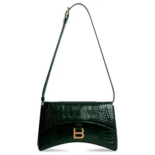Balenciaga Downtown Crocodile Embossed Calfskin Handbag, Shoulder Bag, Crossbody Bag Extra Small Women's Green