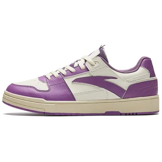 ANTA Street Play Series Skateboard Shoes Women's Low-Top Light Beige White/Daylily Purple