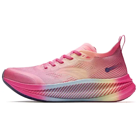 ANTA Running Shoes Women's Low-Top Fluorescent Cool Peach Pink/Cyclamen Pink/Aqua Blue/Egg White