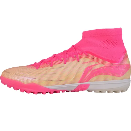 Li Ning TF Turf Synthetic Leather Cushioning Slip Resistant Abrasion Resistant Soccer Shoes Men's Pink Ocean