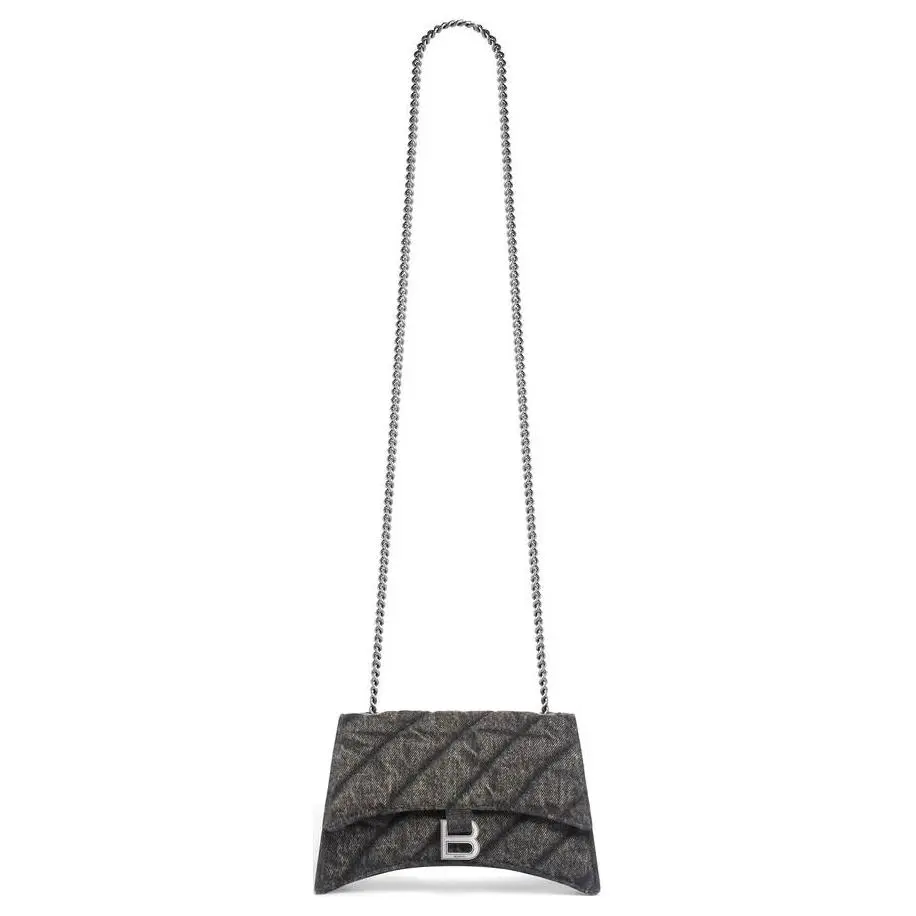 Balenciaga Crush Washed Denim Crossbody Bags Women's Black