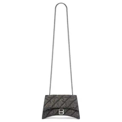 Balenciaga Crush Washed Denim Handbag, Shoulder Bag, Crossbody Bag Women's Black