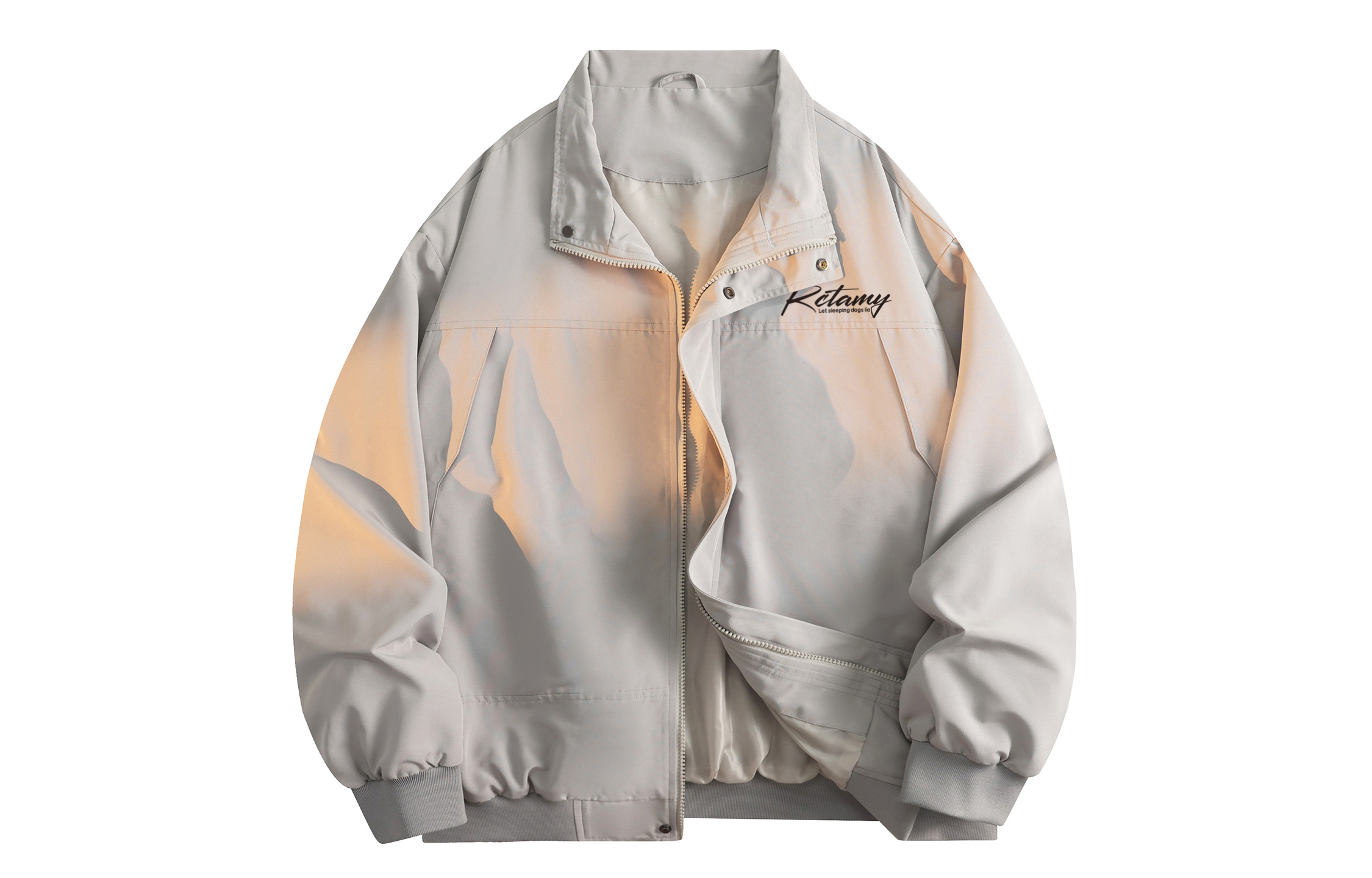 RCTAMY American retro college style brand letter logo print outdoor sports windproof zipper turnover collar breathable casual loose versatile long-sleeve pilot coach jacket unisex