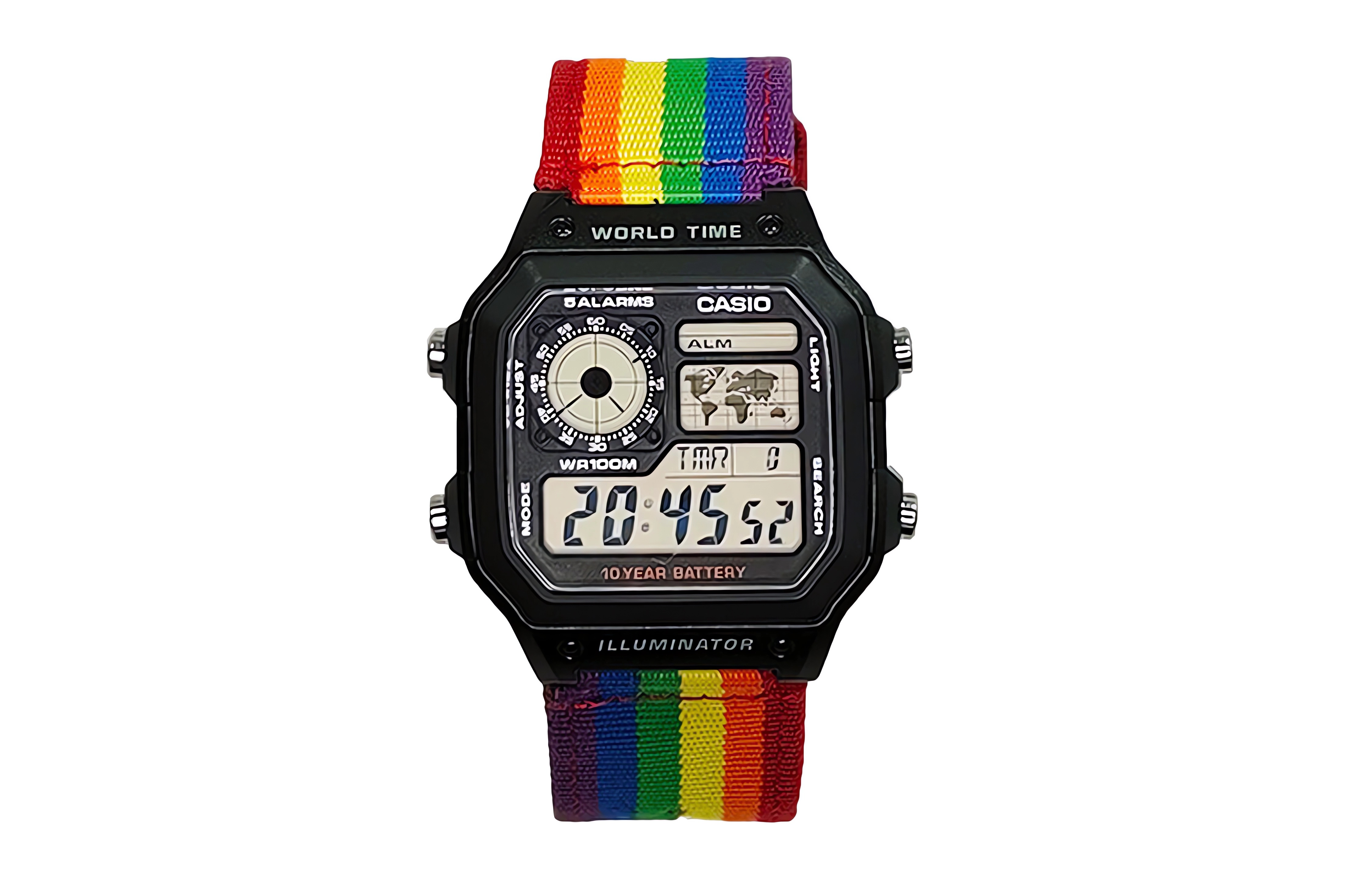 Casio, modified rainbow quartz nylon retro classic watch strap for men and women, black dial, custom-made, 10 years, quartz mechanism, Japanese and Korean