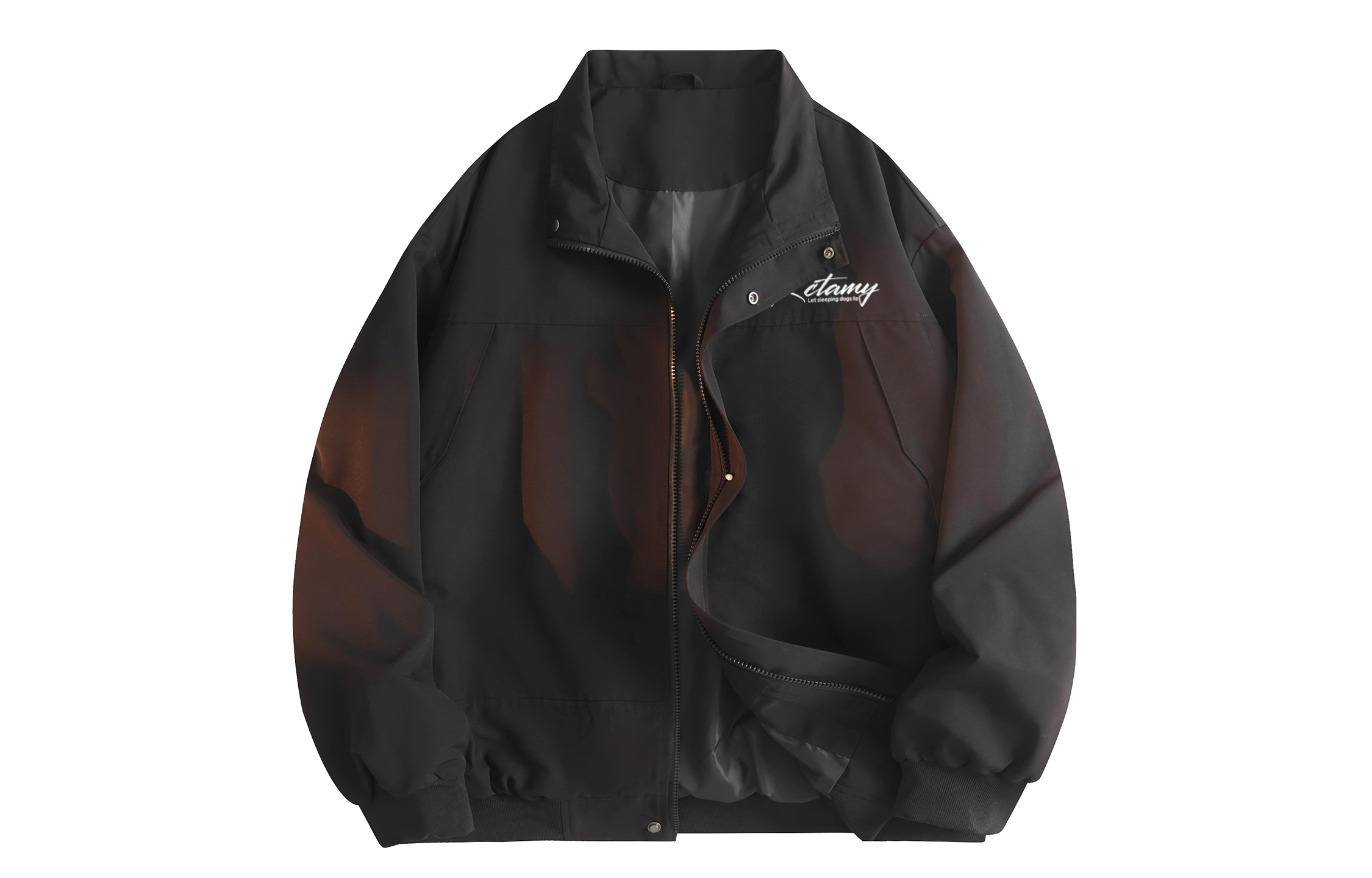 RCTAMY American retro college style brand letter logo print outdoor sports windproof zipper turnover collar breathable casual loose versatile long-sleeve pilot coach jacket unisex