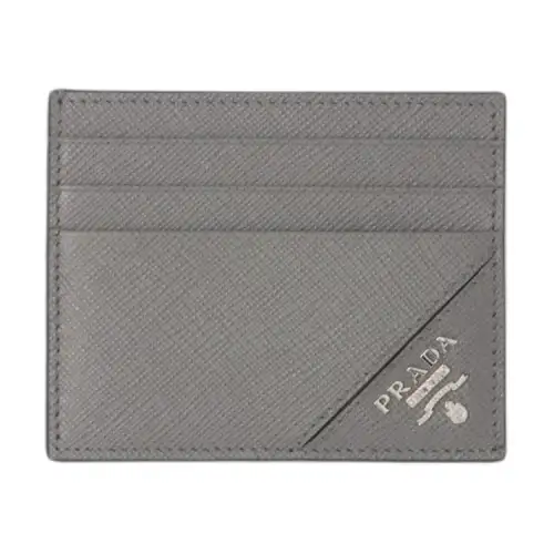 PRADA Saffiano Leather Card Holder Women's Gray