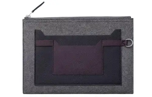 HERMES Toodoo Cow Leather Clutch Men's Medium Gray