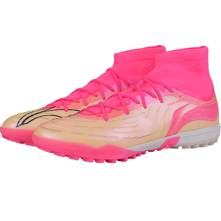 Li Ning TF Turf Artificial Turf, Firm Ground Cushioning Slip Resistant Soccer Shoes Men’s Pink Ocean