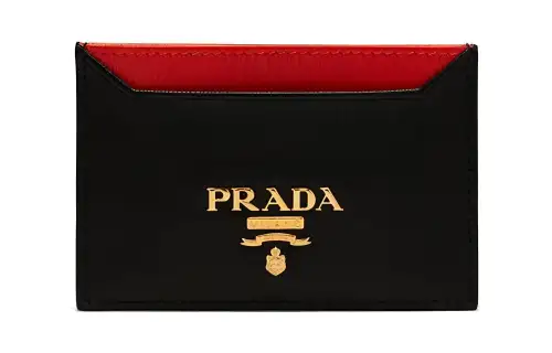 PRADA Cow Leather Card Holder Regular Women's Black/Red