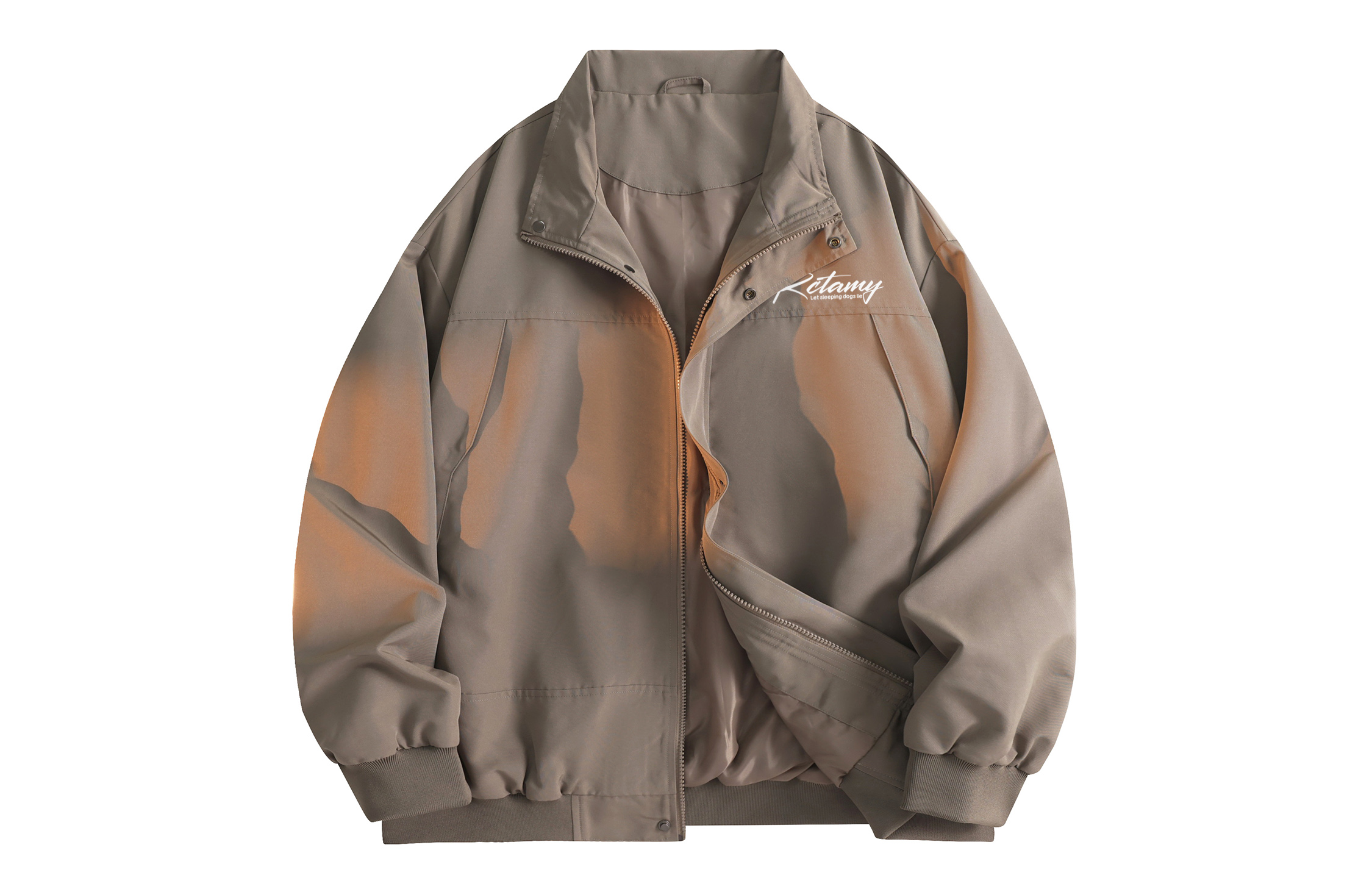 RCTAMY American retro college style brand letter logo print outdoor sports windproof zipper turnover collar breathable casual loose versatile long-sleeve pilot coach jacket unisex