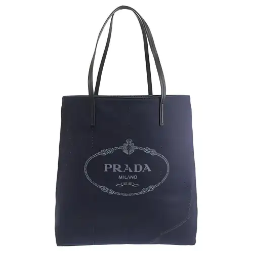 PRADA Denim With Leather One Shoulder Handbag Large Women's Blue
