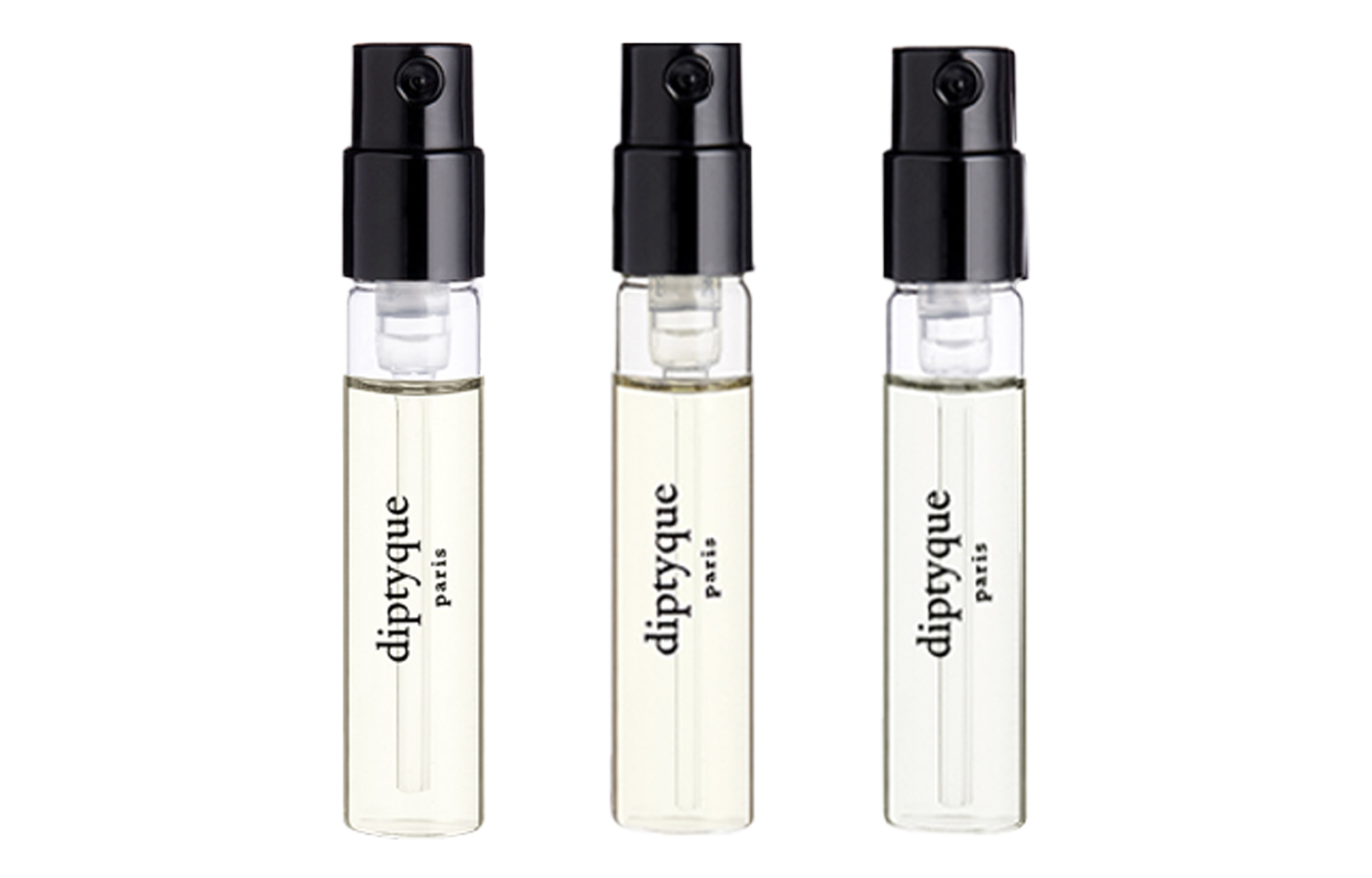 Diptyque, perfume sample contains rose, set sandalwood, fig color, 3 piece set, 2 ml