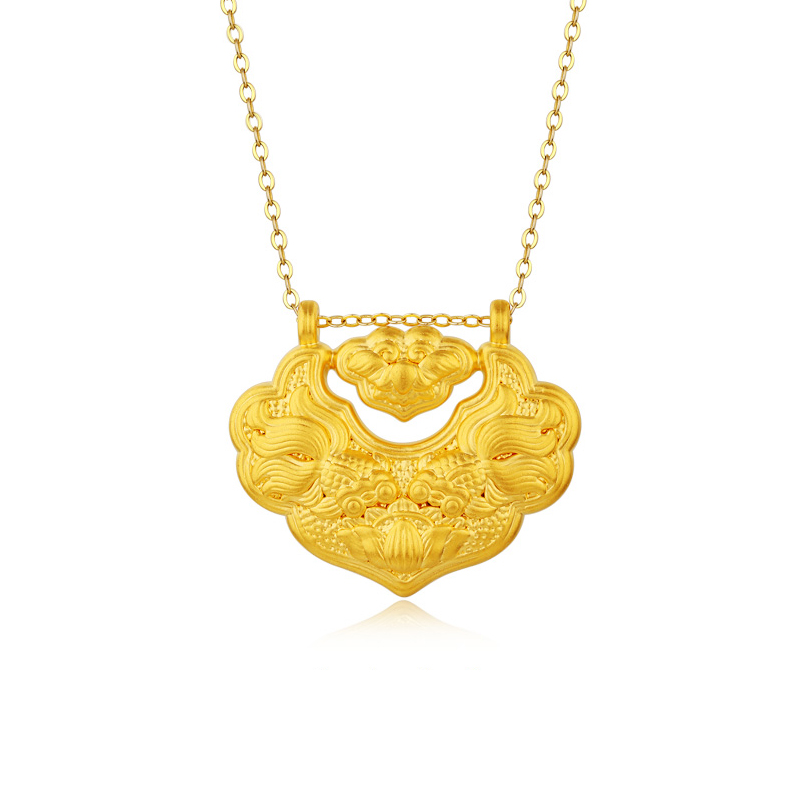 ABOUT LOVE Longevity Lock Koi Ruyi Lock Auspicious and Safe Lock National Trendy 5D Craftsmanship Pure Gold Priced by Gram Gold Pendant Women's Style