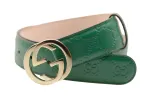GUCCI Interlocking G Leather Belts Women's Green Width 3.8cm
