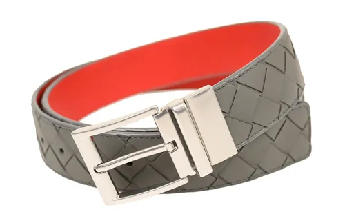 Bottega Veneta Sheepskin Leather Belts Men's Gray Width 3.5cm