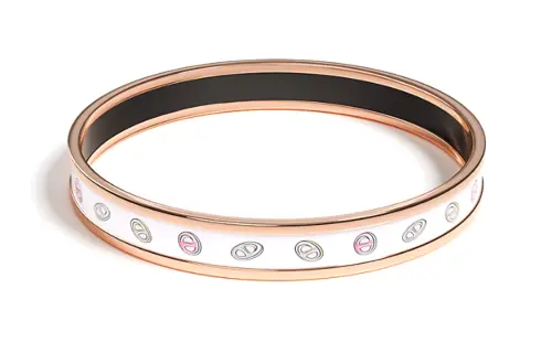 HERMES Patterned Print Enamel, Rose Gold Plated, Metal Parts Bangles Unisex Multicolor