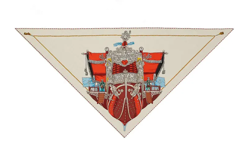 HERMES Knit Scarves Women's Natural/Vermilion/Noise