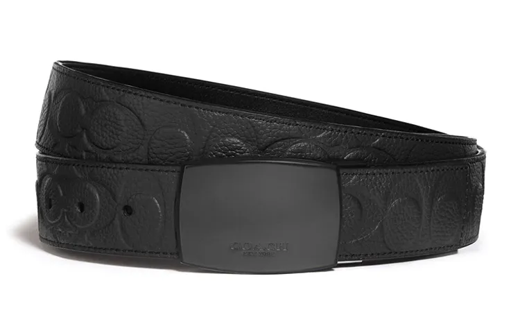 COACH Calfskin Leather Belts Men's Black Width 3.8cm