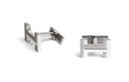 HERMES H Au Carre Metal, Palladium Plated Cufflinks Men's Silver