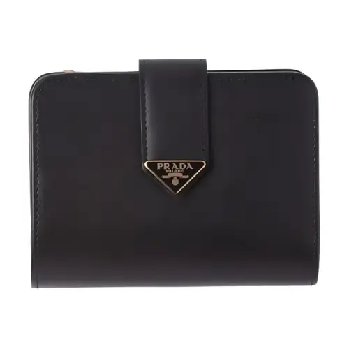 PRADA Triangle Calfskin Wallet Small Women's Black