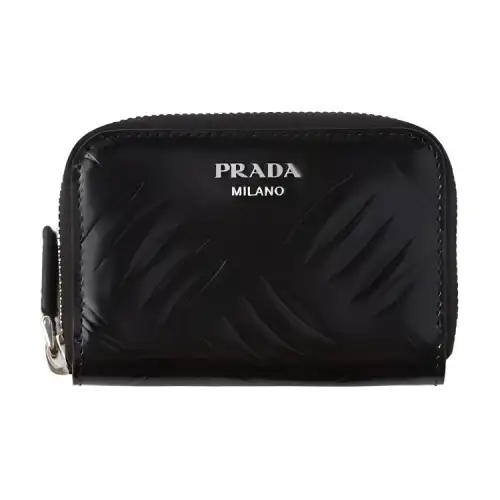 PRADA Brushed Leather Coin Purse Men's Black