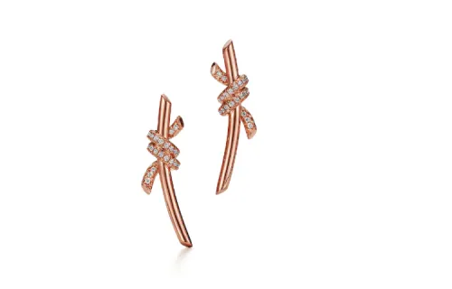 TIFFANY & CO. Knot Rose Gold Stud Earrings Women's