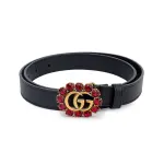 GUCCI GG Marmont Leather Belts Women's Black Width 2.5cm