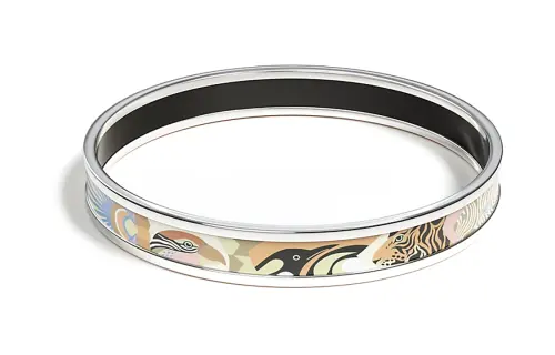 HERMES Enamel, Palladium Plated Metal Bangles Women's Silver