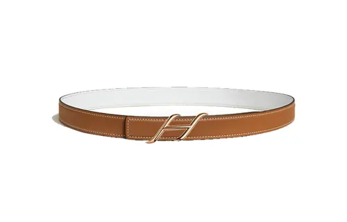 HERMES HDN Rose Gold Tone Plated Metal Calfskin Leather Belts Women's 2.4cm
