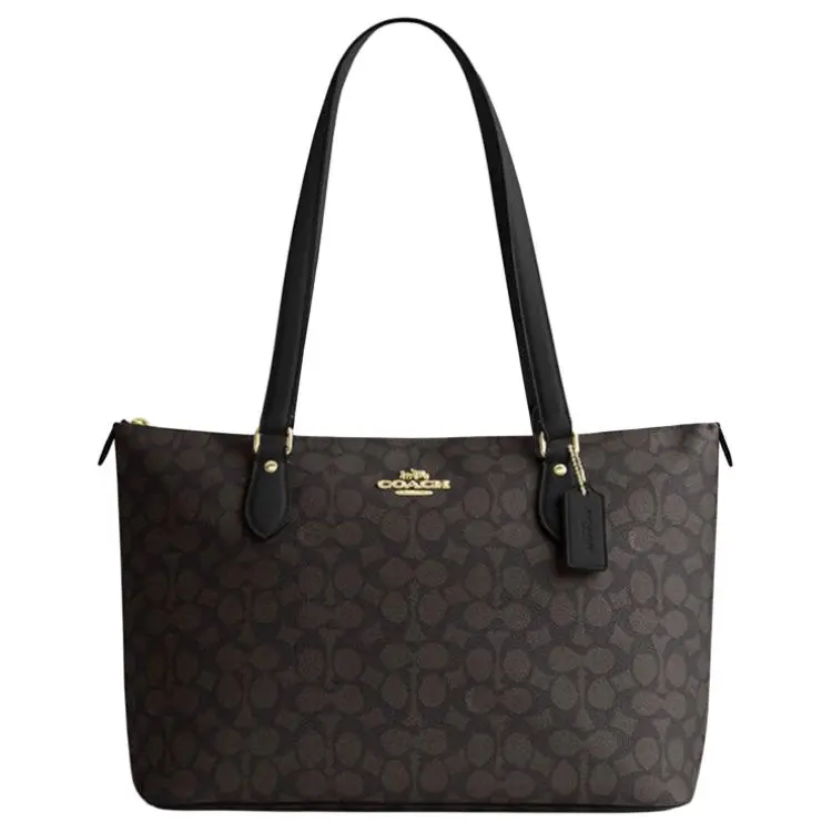 COACH Gallery PVC Leather One Shoulder Crossbody Tote Bag, Shopping Bag, Handbag Women's Dark Brown