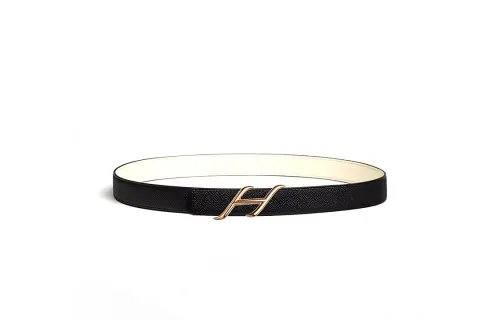 HERMES Metal Calfskin Leather Belts Women's Black Width 2.4cm