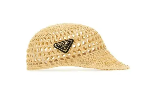 PRADA Triangle Logo Woven Raffia Hat