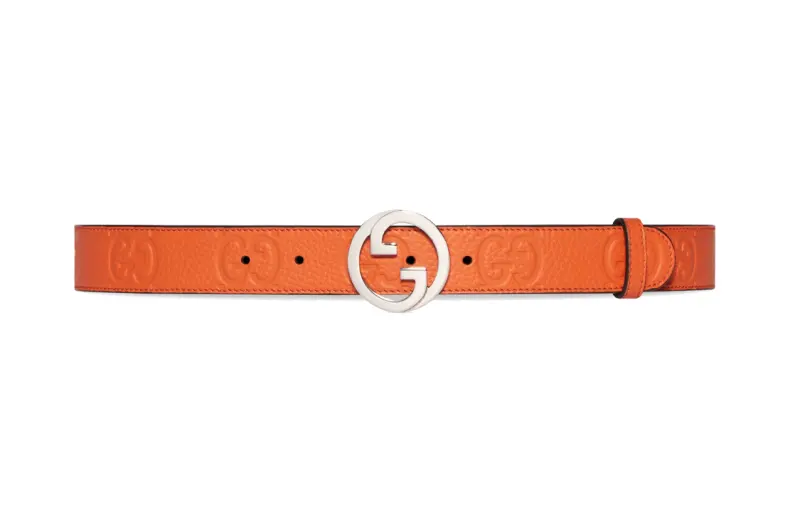 GUCCI Blondie Leather Belts Women's Orange Width 3cm