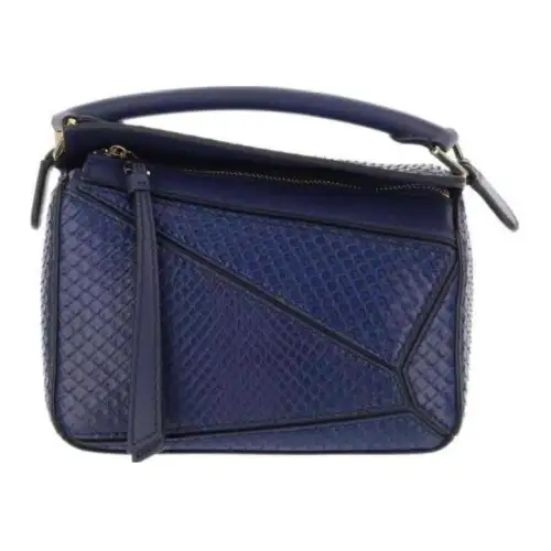LOEWE Puzzle Zip Closure Genuine Leather Shoulder Bag, Crossbody Bag, Handbag Mini Women's Blue