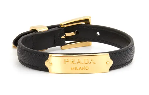 PRADA Cow Leather Wristbands Women's Black/Gold