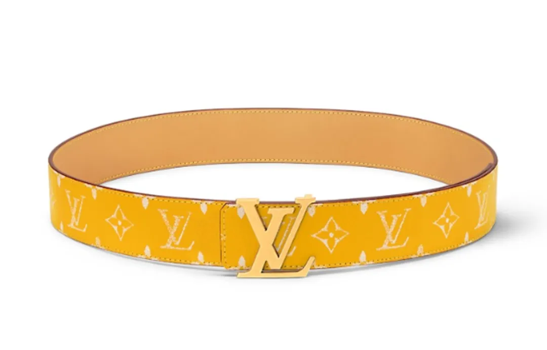 LOUIS VUITTON Initiales Leather Metal Parts Leather Belts Men's Yellow Width 4cm