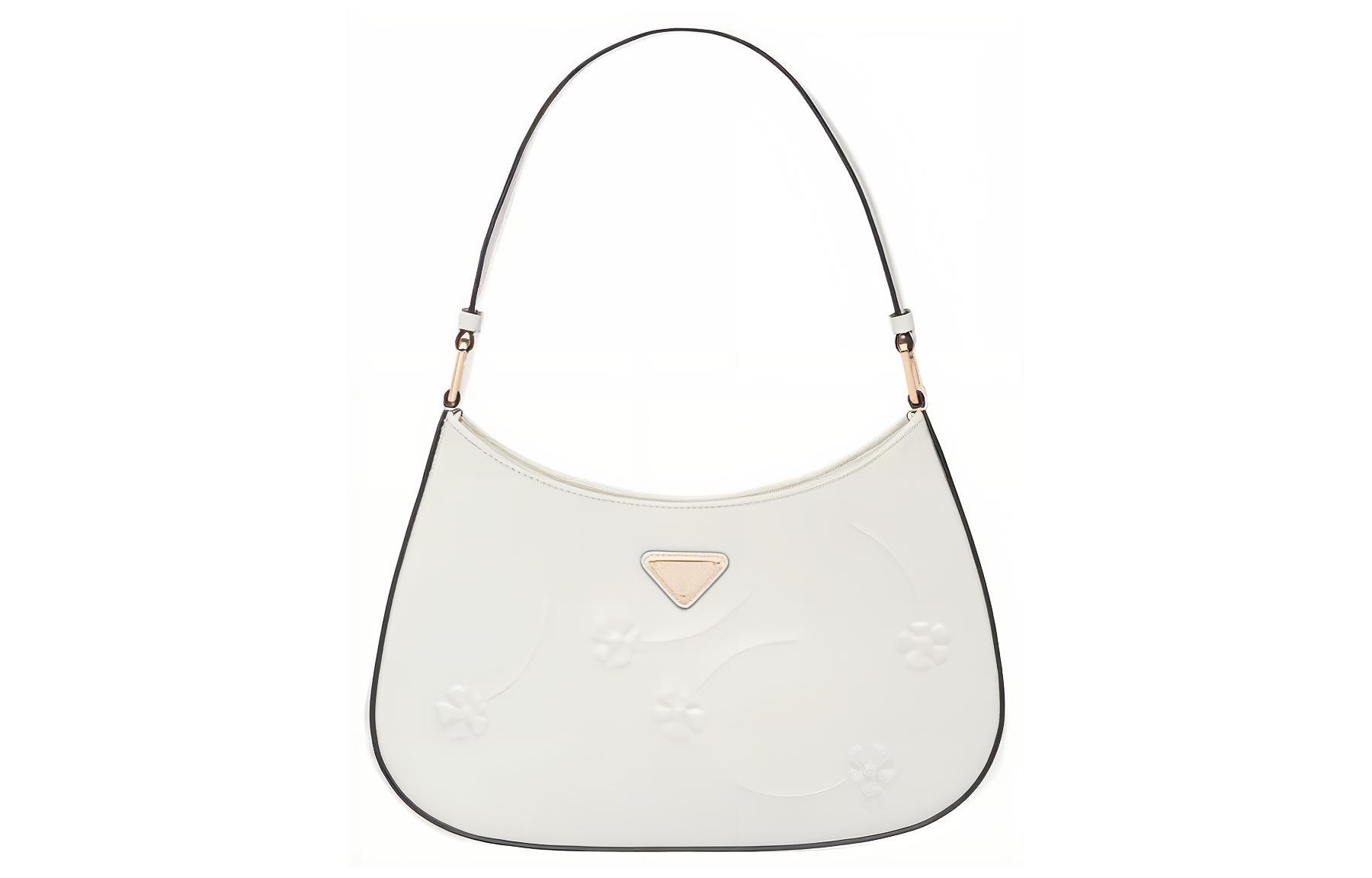 PRADA Cleo Shiny Leather Shoulder Bag, Crescent Bag, Handbag, Shoulder Bag Women's White