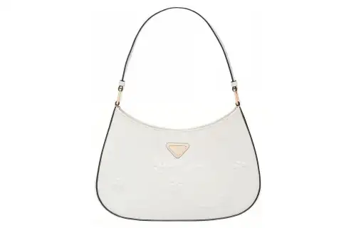 PRADA Cleo Shiny Leather Shoulder Bag, Crescent Bag, Handbag, Shoulder Bag Women's White