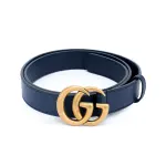 GUCCI GG Marmont Cow Leather Belts Women's Dark Blue Width 3cm