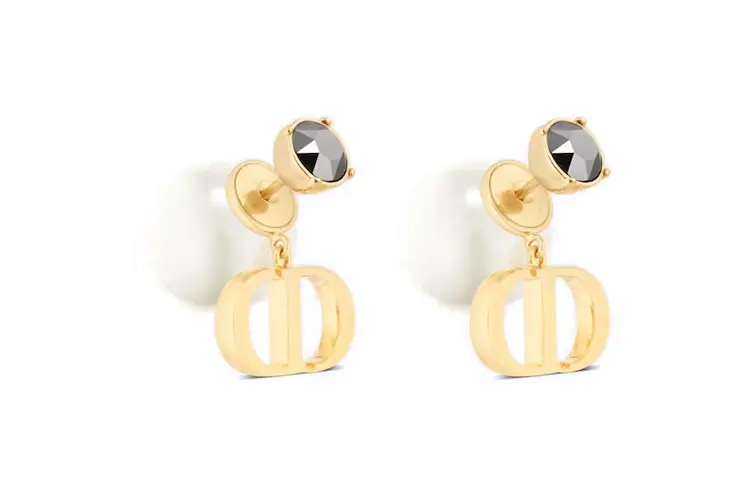 DIOR Faux Crystal Earrings Women's Gold