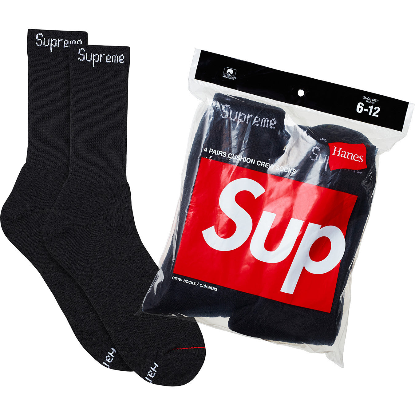Supreme X Hanes Crew Socks 4 Pack ‘Black’