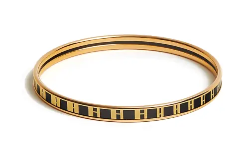 HERMES Enamel Bangles Unisex Gold