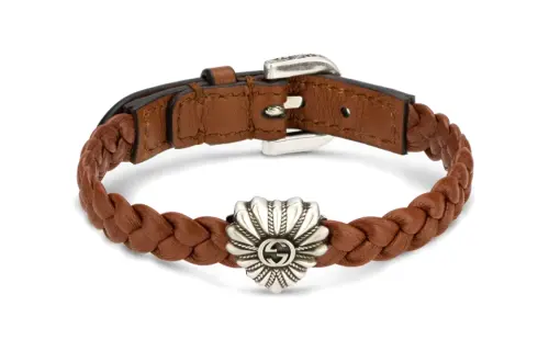 GUCCI 925 Sterling Silver Wristbands Unisex Brown/Silver